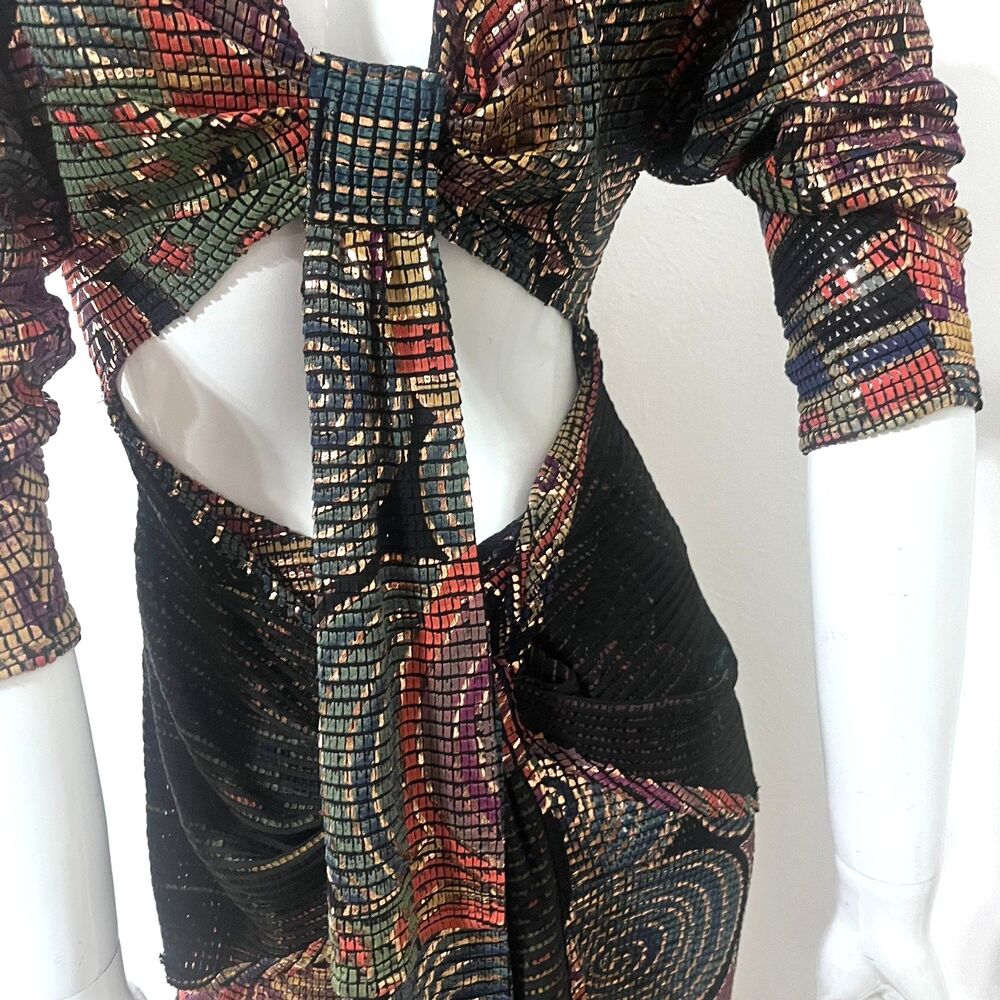 Vtg Yvonne LeFleur Italy Metallic Swirl Open Back Holiday Cocktail Dress Petite - Picture 6 of 11